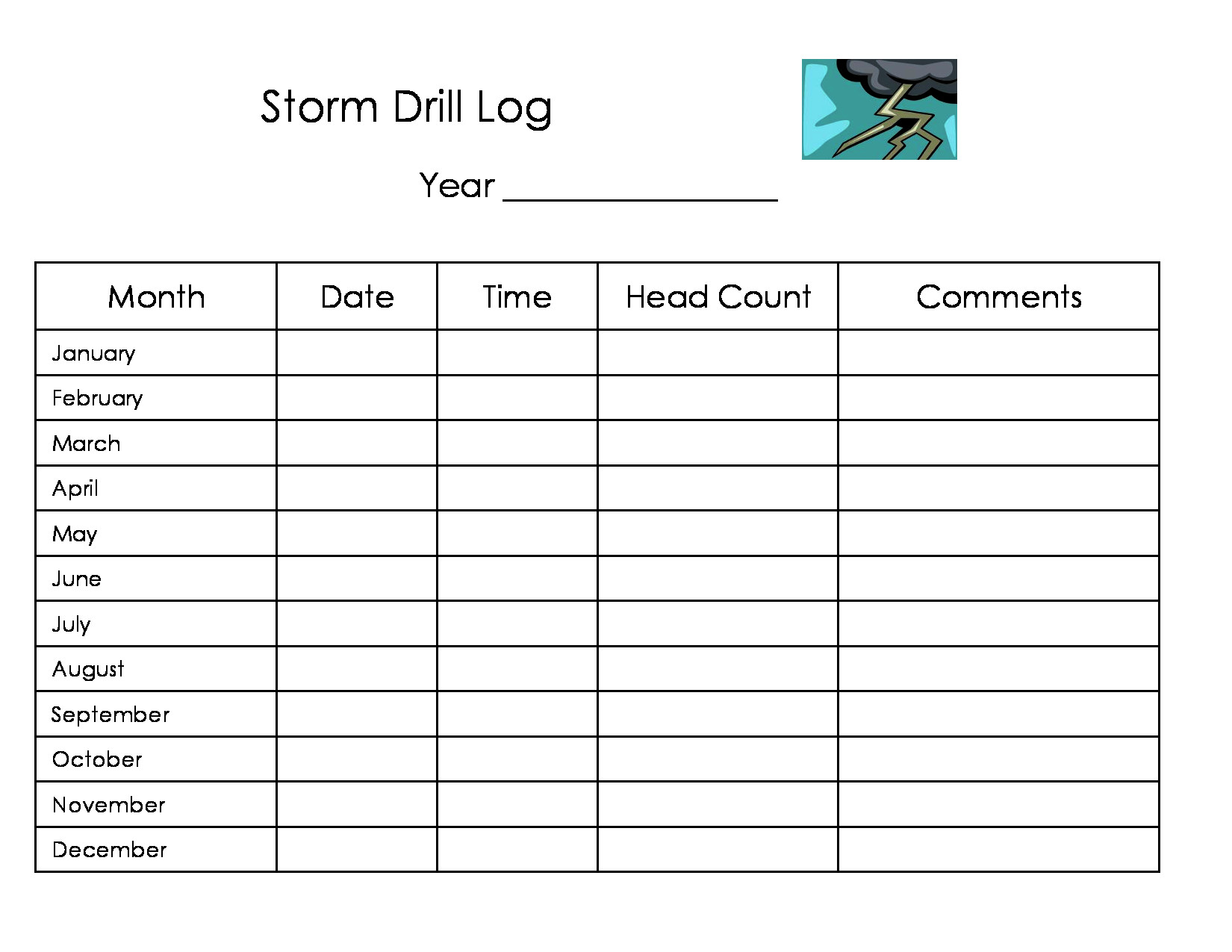 Daycare Storm Drill Log Form